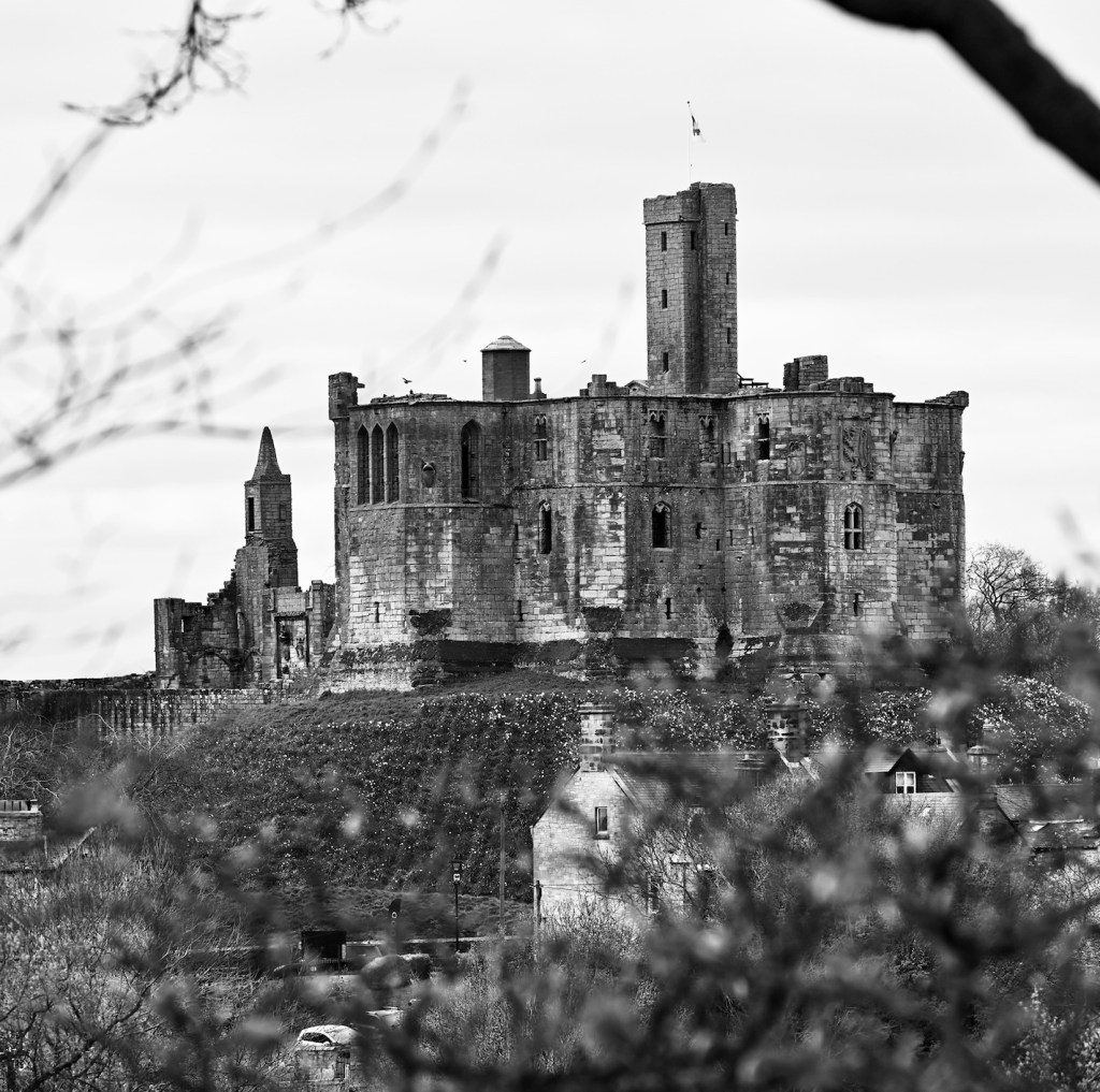 Warkworth Castle in b&w